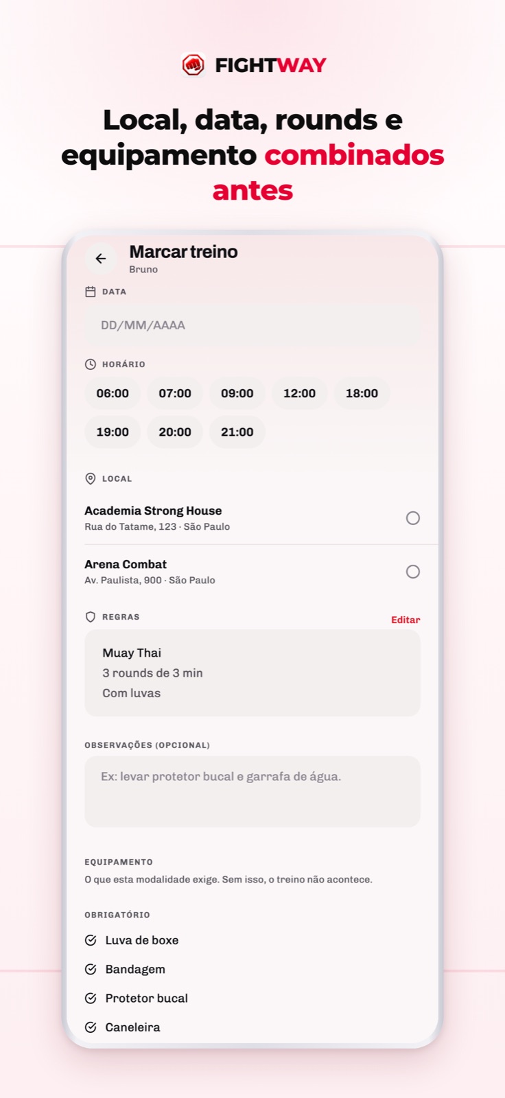 Agenda de treino