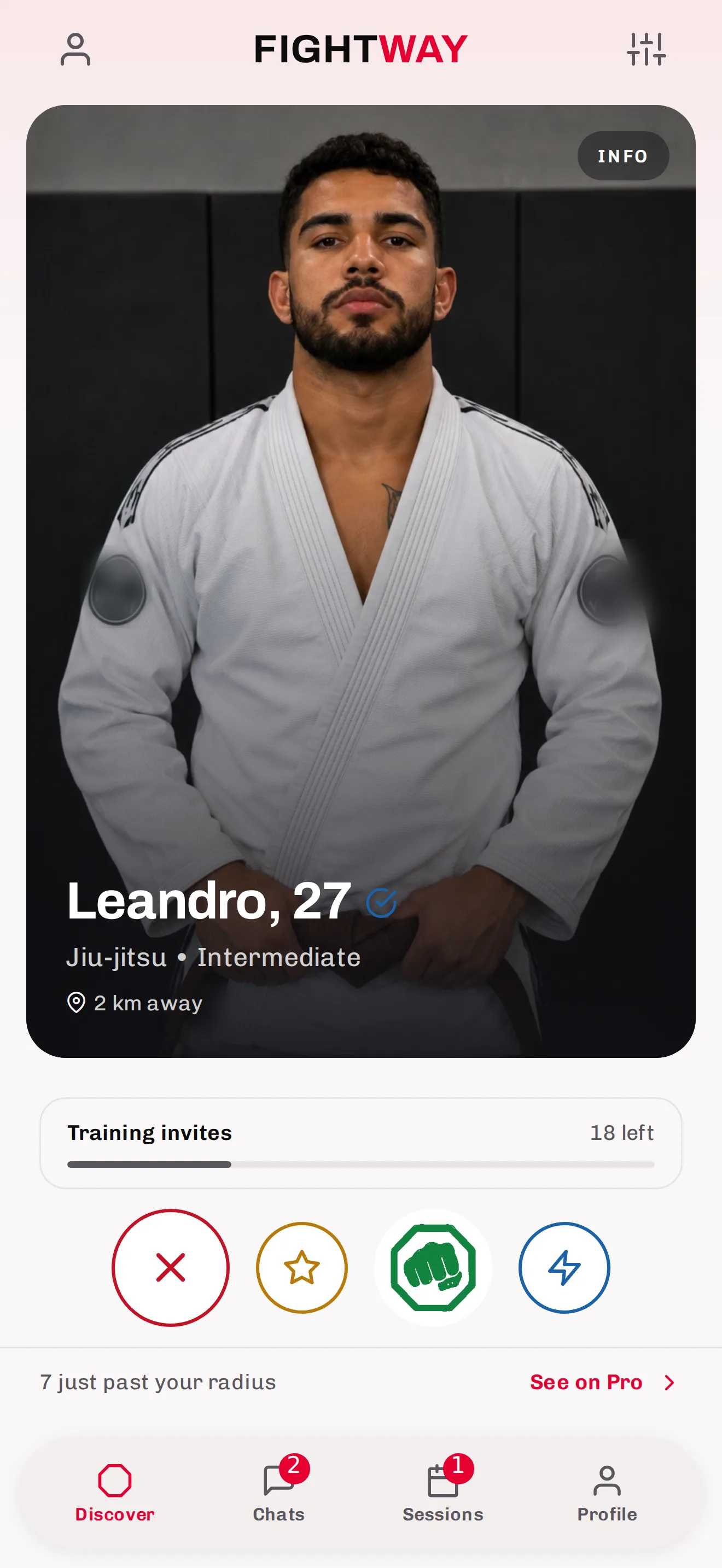 Fight Way screen for finding training partners